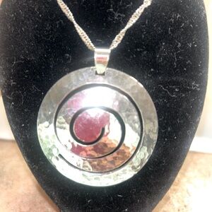 Sterling Silver 925 Modernist Hammered Swirl Pendant